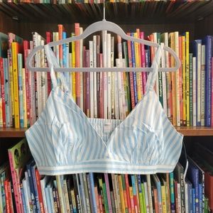 Old Navy Cross-Front V-neck Poplin Bralette XL Tall Blue White Stripes NWT